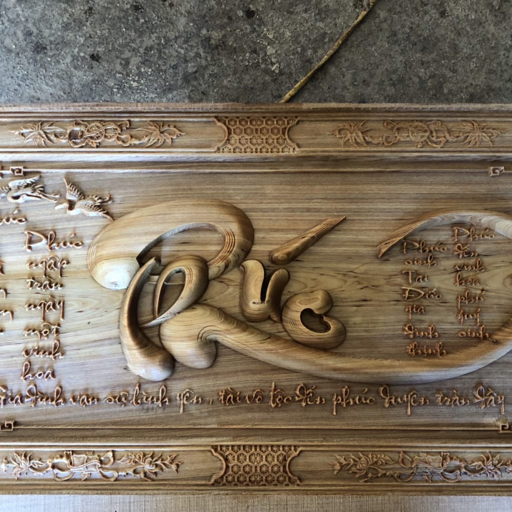 tranh chữ phúc thư pháp bằng gỗ