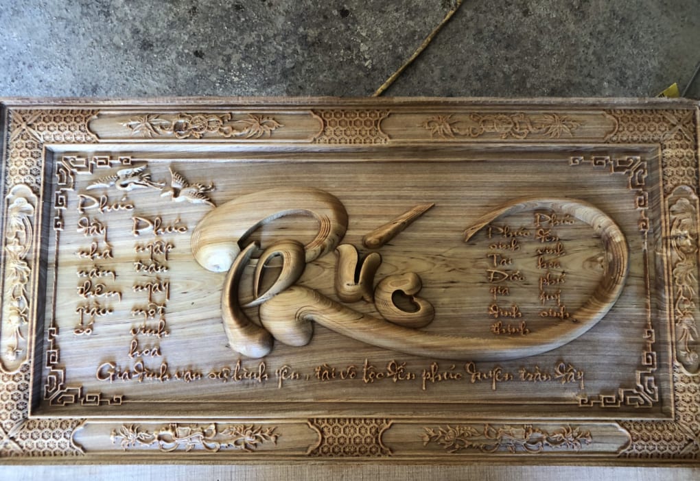 tranh chữ phúc thư pháp bằng gỗ